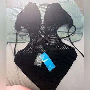 New H&M Black Crochet Cutout One-Piece Swimsuit super sexy!